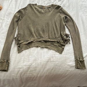 Free People olive green waffle knit sweater